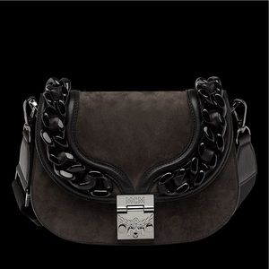 MCM Trisha Chain Suede Shoulder Bag, Grey